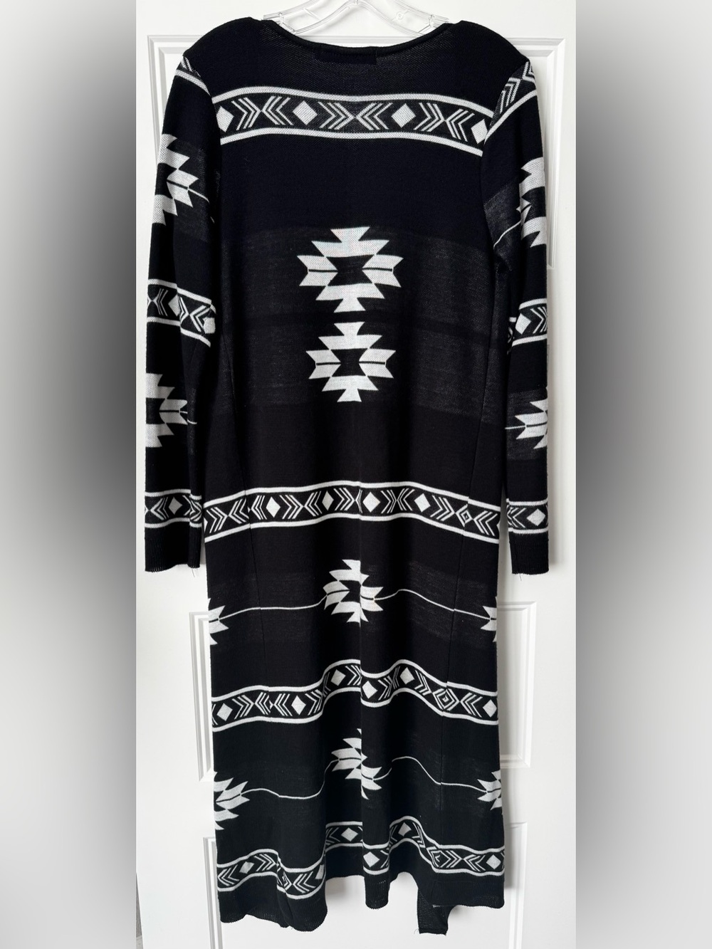 Cotton Emporium Black White Southwestern Aztec Duster Cardigan Made in USA M - Picture 3 of 6